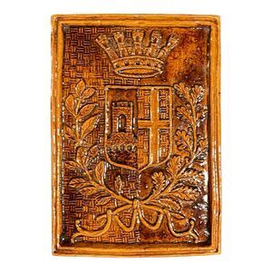 Vintage Italian Ceramic Heraldic Wall Plaque Rimini Coat of Arms Rustic Decor